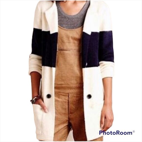 La Fee Verte - Anthropologie Stripe Wool Blend Classy Cardigan Sweater Size XS - Picture 3 of 9